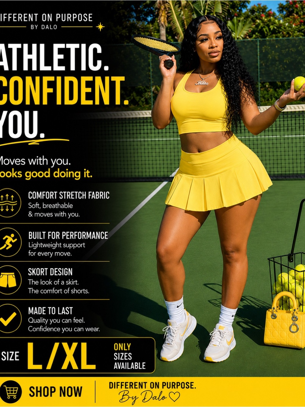 Yellow Tennis Crop Top and Pleated Skort Set 2X only in this color